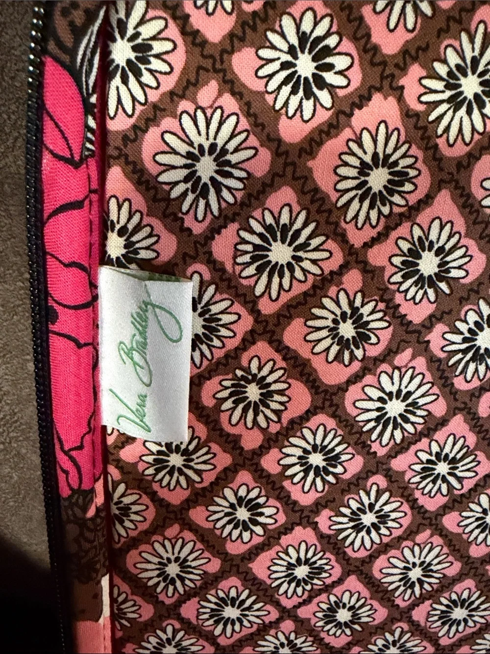 Vera Bradley Pink, Brown and Cream Floral Quilted Laptop Tote